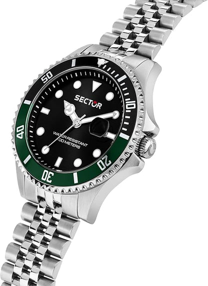 Orologio Sector 240 Uomo Acciaio Quadrante Nero e Lunetta Verde Nero  _R3253161052