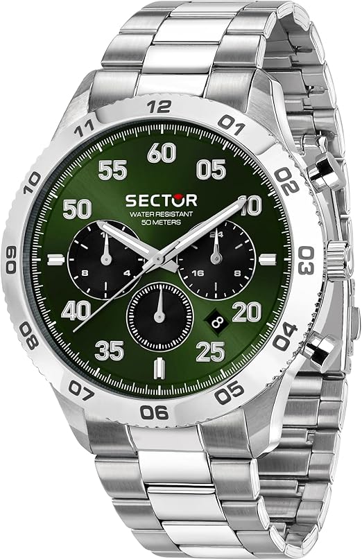 Orologio Sector 270 Uomo Acciaio Silver Multifunzione Quadr. Verde _R3253578034