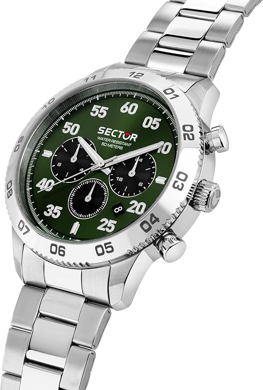 Orologio Sector 270 Uomo Acciaio Silver Multifunzione Quadr. Verde _R3253578034