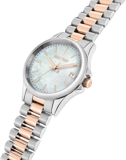 Orologio Sector Donna Acciaio Silver e Rosa Gold Quadr. Madreperla _R3253161539