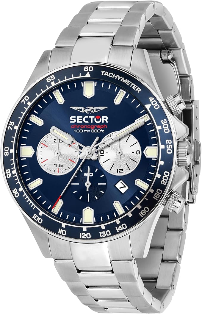 Orologio Sector Uomo Acciaio Silver Cronografo Quadrante Blu _R3273661051