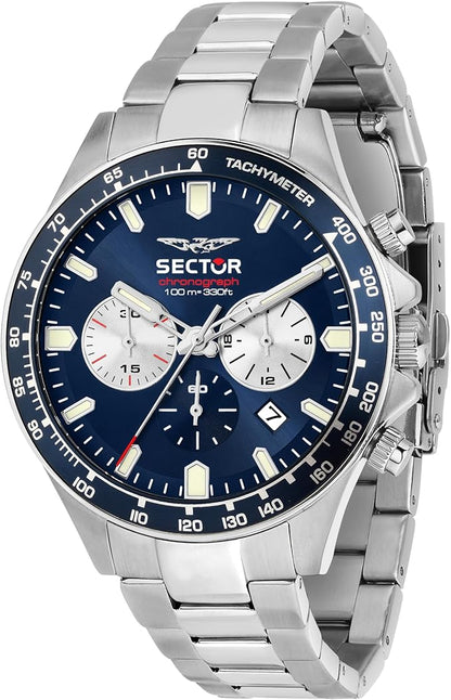 Orologio Sector Uomo Acciaio Silver Cronografo Quadrante Blu _R3273661051