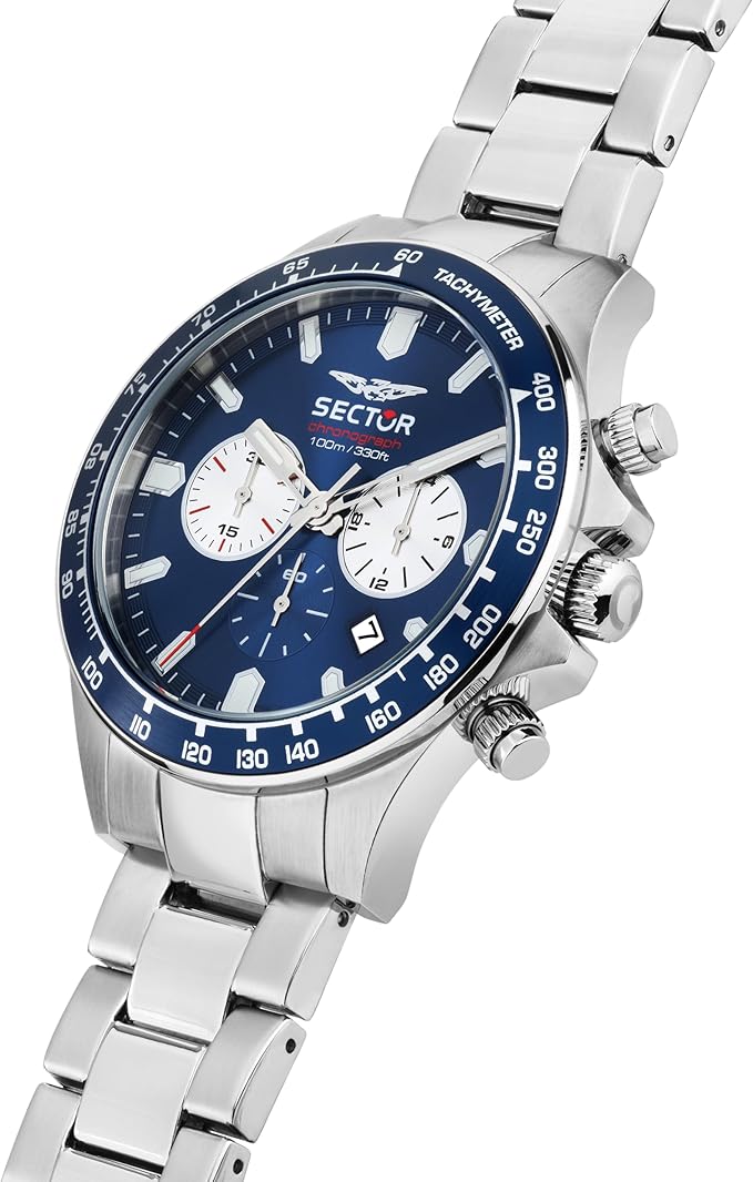Orologio Sector Uomo Acciaio Silver Cronografo Quadrante Blu _R3273661051
