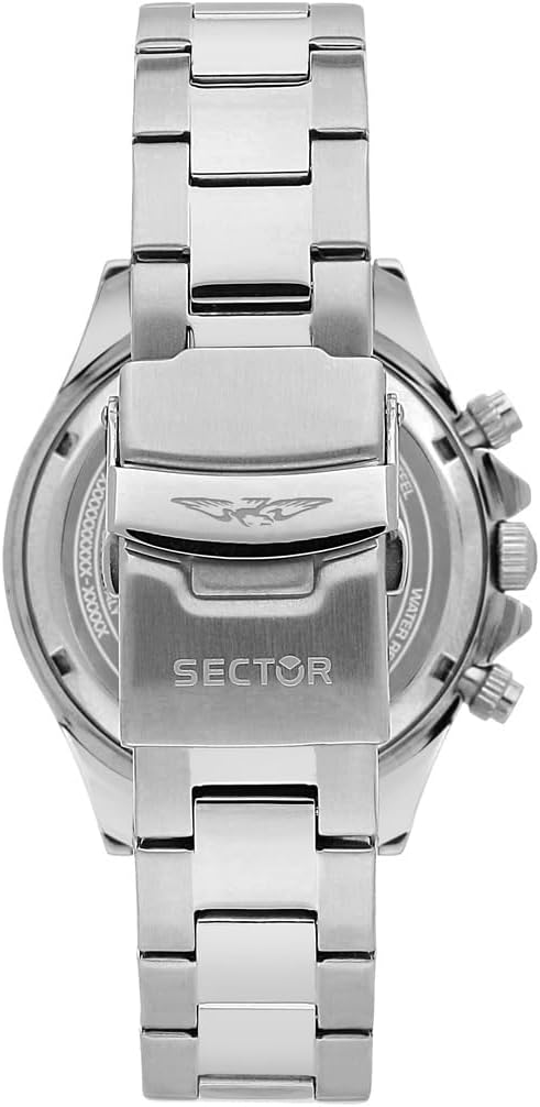 Orologio Uomo Sector Acciaio Argentato Quadrante Bianco Lunetta Nera Cronografo _R3273661049