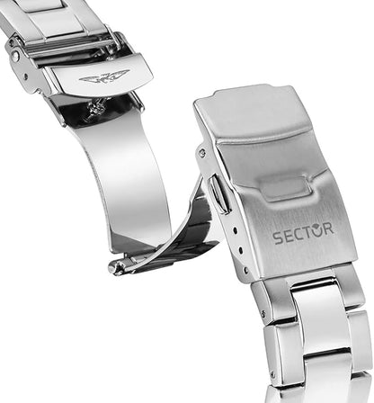 Orologio Uomo Sector Acciaio Argentato Quadrante Bianco Lunetta Nera Cronografo _R3273661049