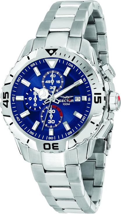 Orologio Uomo Sector Acciaio Cronografo Argentato Quadr. Blu _R3273735003