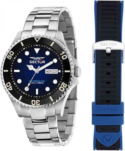 Orologio Uomo Sector Automatico Lunetta Nera Quadr. Blu Tempo e Data _R3221161003