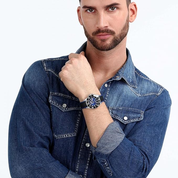 Orologio Uomo Sector Automatico Lunetta Nera Quadr. Blu Tempo e Data _R3221161003