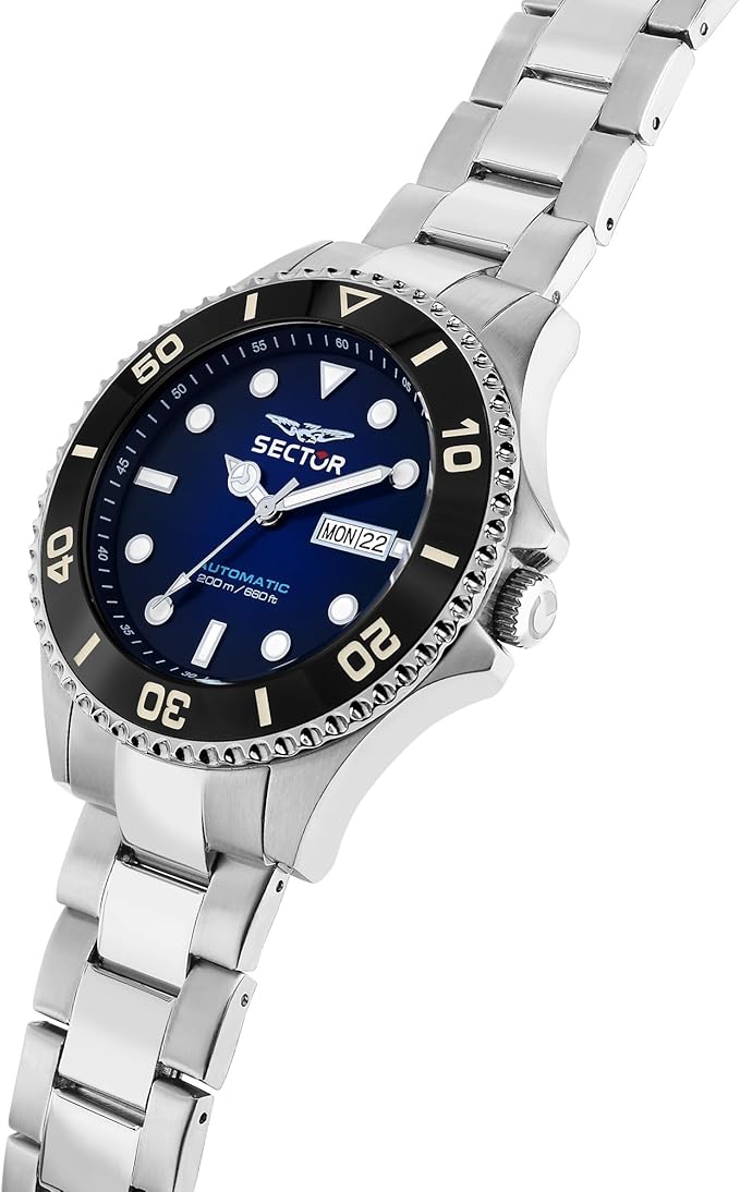 Orologio Uomo Sector Automatico Lunetta Nera Quadr. Blu Tempo e Data _R3221161003