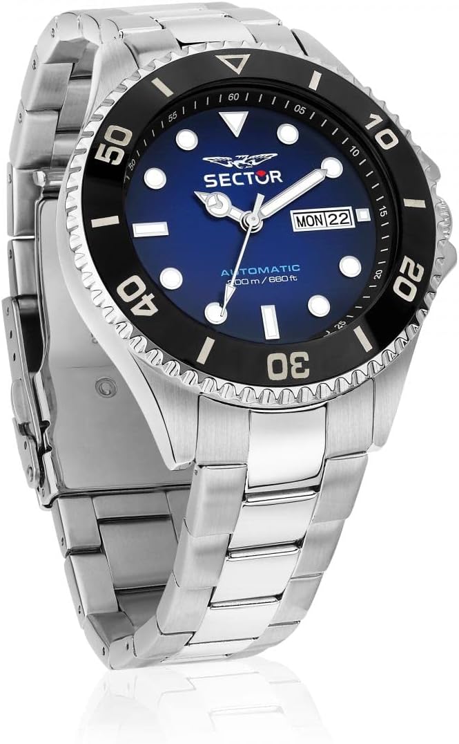 Orologio Uomo Sector Automatico Lunetta Nera Quadr. Blu Tempo e Data _R3221161003
