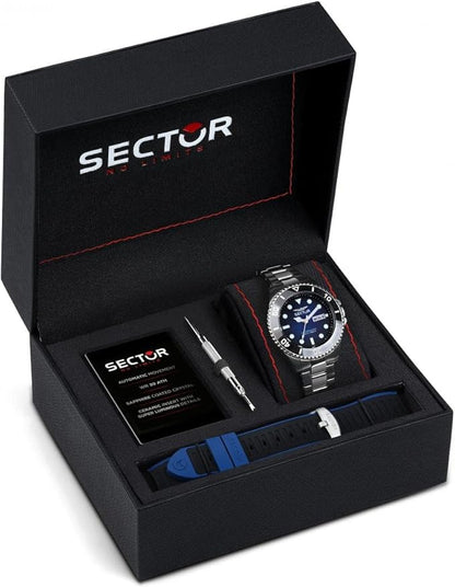 Orologio Uomo Sector Automatico Lunetta Nera Quadr. Blu Tempo e Data _R3221161003