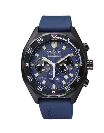 Orologio  Vagary by Citizen Uomo Cinturino Gomma Blu Cronografo Nero _IV2-044-70