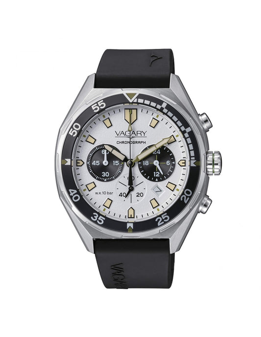 Orologio Vagary by Citizen Uomo Quarzo Cinturino Gomma Nero Quadrante Bianco Cronografo _ IV2-010-10