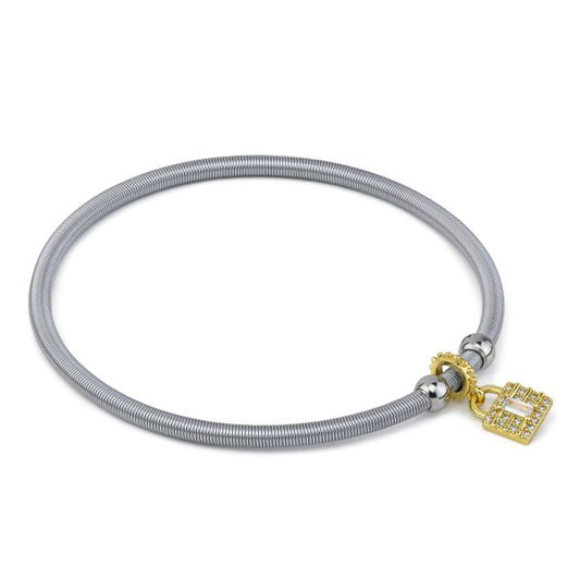Bracciale Boccadamo MYA Donna Acciaio Elastico Ciondolo Lucchetto _PF/BR86