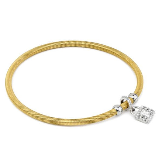 Bracciale Boccadamo MYA Donna Acciaio Gold Elastico Ciondolo Lucchetto _PF/BR90