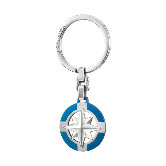 Portachiavi Luca Barra Uomo Acciaio Silver Rosa dei Venti IP Blu _PK300