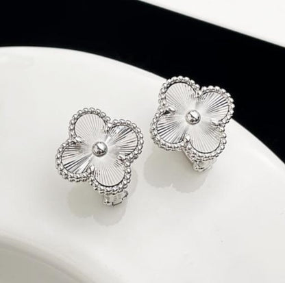 Vancleef Damen-Ohrringe aus 925er Silber mit vergoldetem, schwarzem vierblättrigem Kleeblatt _LSO10 