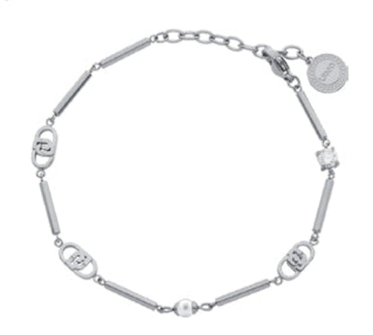 Liu Jo Damen-Halskette aus Stahl mit zweireihigen Tennisbällen und weißen und silbernen Kugeln _LJ2701