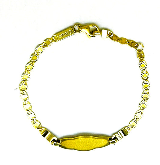 Bracciale Bambini Unisex Oro Giallo Targhetta Vignetta Maglia Piatta BR008