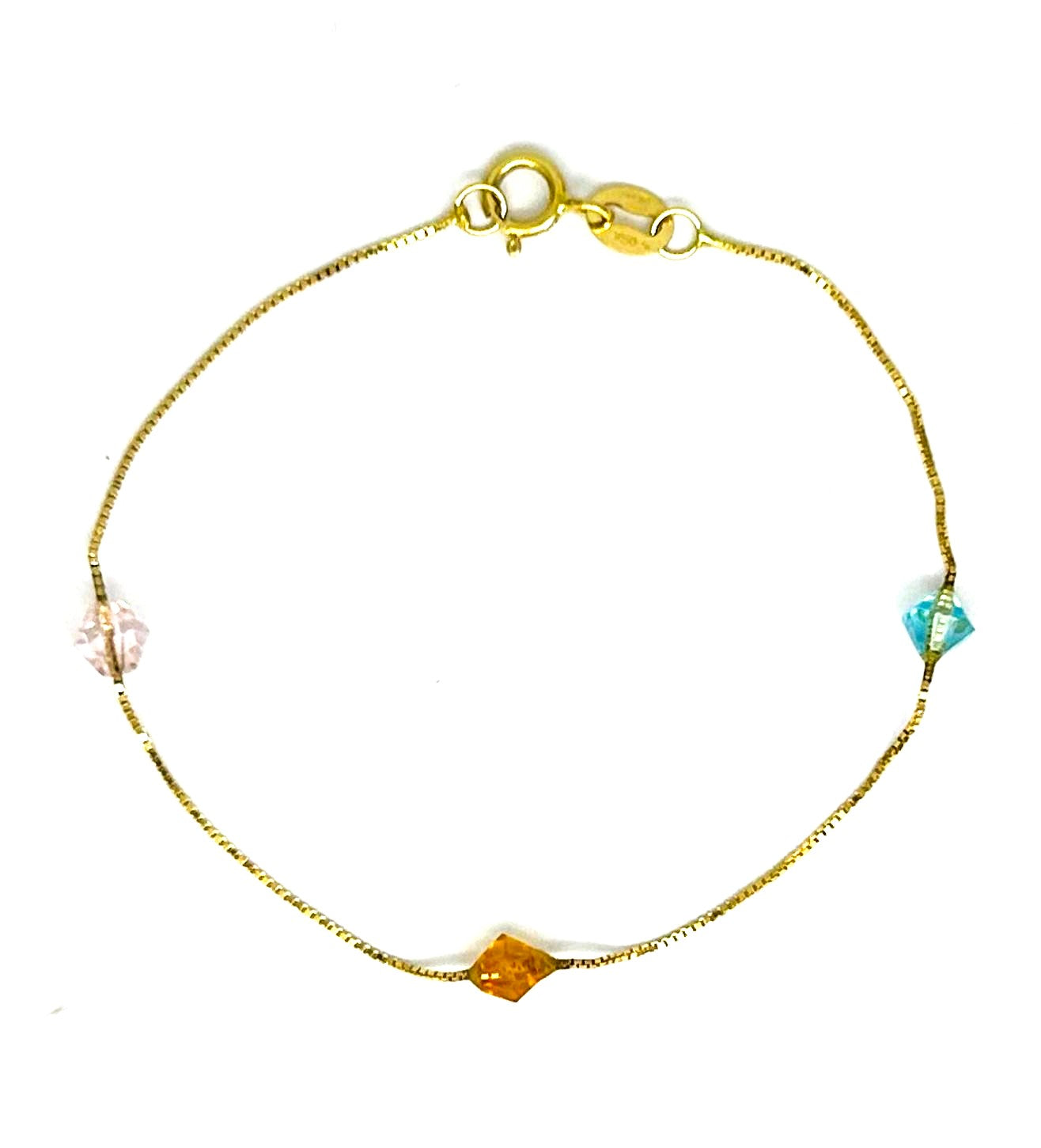 Bracciale Bambina Oro Giallo n. 3 Pietre Colorate Azzurro Arancio Rosa BR017