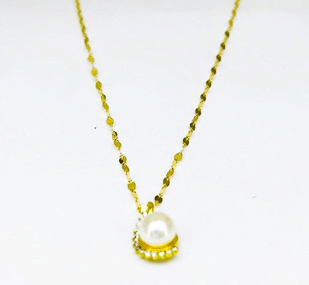 Collana Donna Oro Giallo Ciondolo Perla Coltivata Centrale Contorno Zirconi CL025