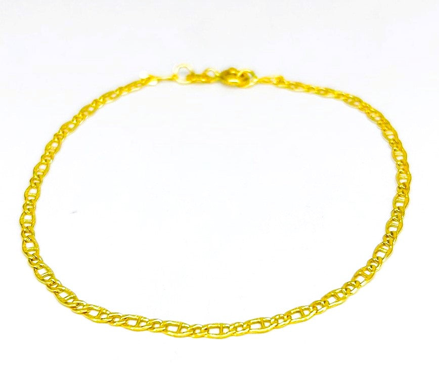 Bracciale Uomo Oro Giallo Maglia Piatta Martellata Chiusura Moschettone BR023