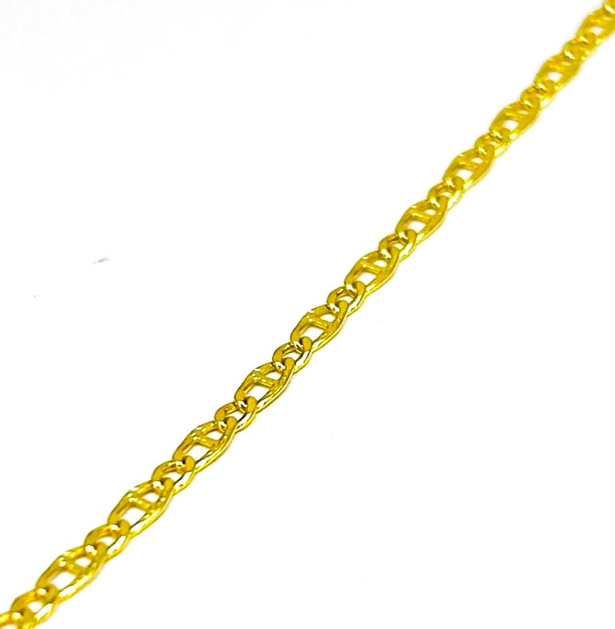 Bracciale Uomo Oro Giallo Maglia Piatta Martellata Chiusura Moschettone BR023