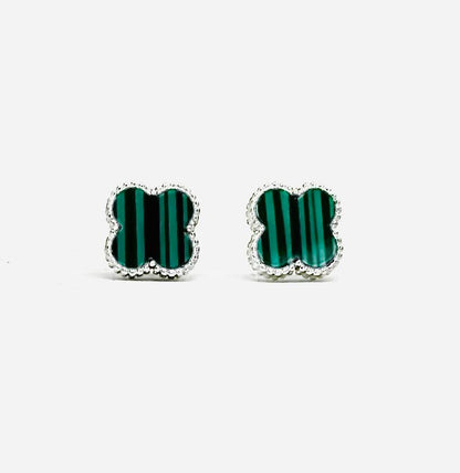 Orecchini Donna Argento 925 Vancleef Argentato Quadrifoglio Verde _LSO07
