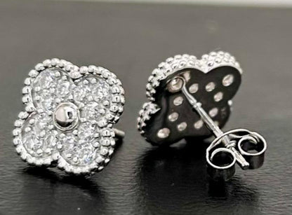 Vancleef Damen-Ohrringe aus 925er Silber mit vierblättrigem Kleeblatt und Kristallen _LSO08 
