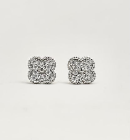 Vancleef Damen-Ohrringe aus 925er Silber mit vierblättrigem Kleeblatt und Kristallen _LSO08 