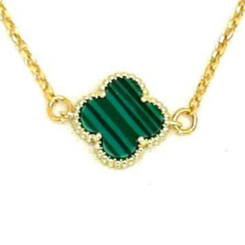 Collana Donna Argento 925 Vancleef Dorato Quadrifoglio Verde _LSC14