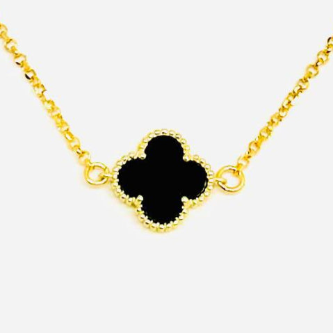 Collana Donna Argento 925 Vancleef Dorato Quadrifoglio Nero _LSC16