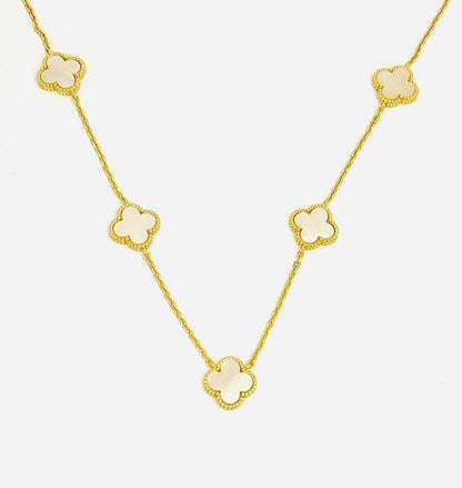 Collana Donna Argento 925 Vancleef Dorato 5 Quadrifogli Madreperla _LSC20