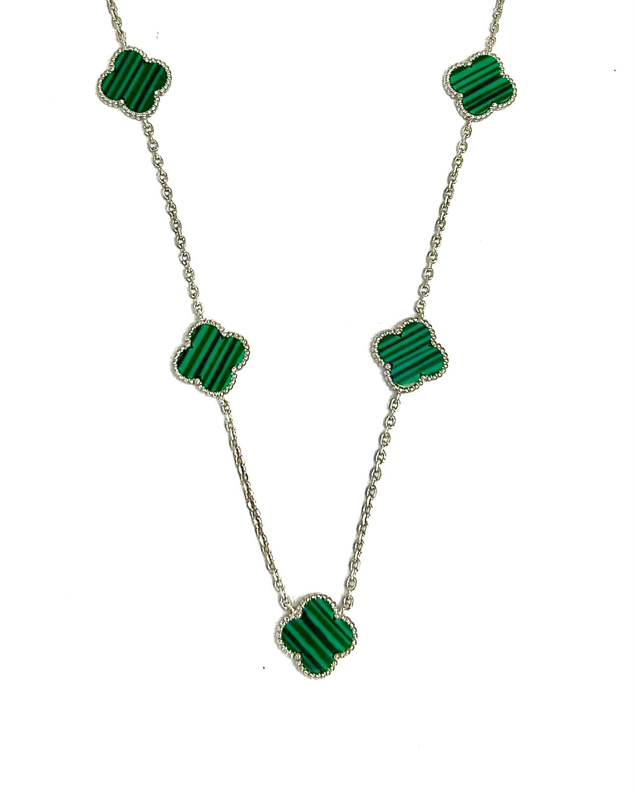 Collana Donna Argento 925 Vancleef Argentato 5 Quadrifogli Verde _LSC26