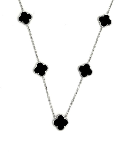 Vancleef Damen-Halskette aus 925er Silber mit 5 schwarzen vierblättrigen Kleeblättern _LSC27 