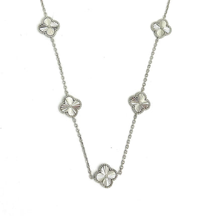 Vancleef Damen-Halskette aus 925er Silber mit 5 vierblättrigen Kleeblättern und Blumen _LSC28