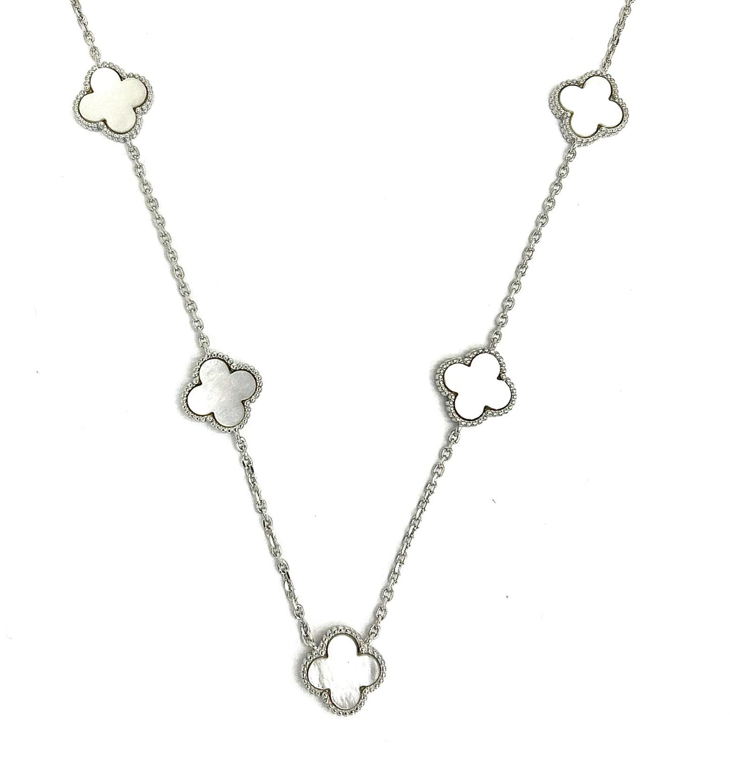 Collana Donna Argento 925 Vancleef Argentato 5 Quadrifogli Madreperla _LSC29