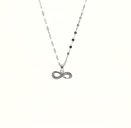 Collana Donna Oro Bianco Ciondolo Infinito Zirconi  _CL032
