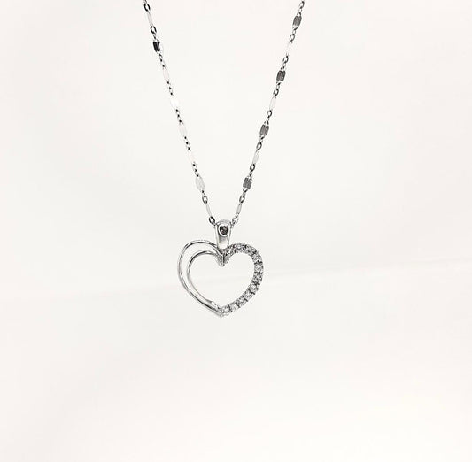 Collana Donna Oro Bianco Ciondolo Cuore Zirconi Incastonati San Valentino _CL033