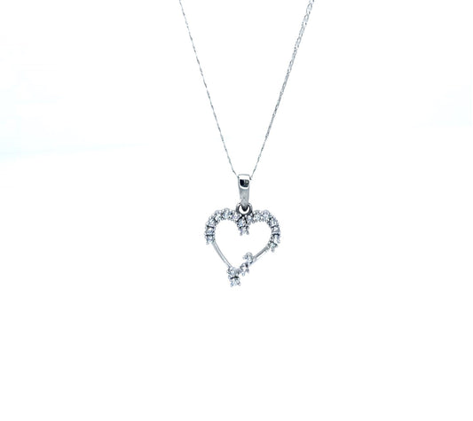 Collana Donna Oro Bianco Ciondolo Cuore Zirconi Incastonati San Valentino _CL036