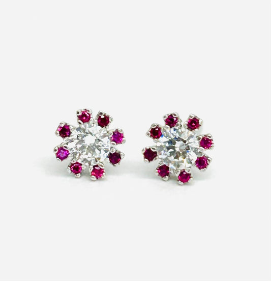 Orecchini Donna Oro Bianco 18 kt Punto Luce Zirconi e Rubini Sintetici _OR003