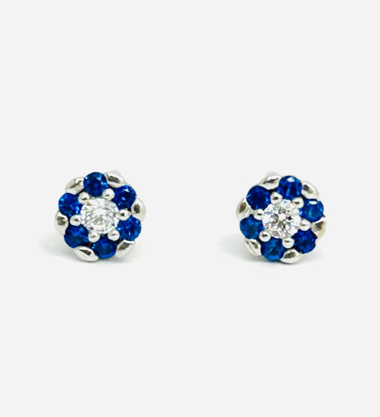 Orecchini Donna Oro Bianco 18 kt Punto Luce Zirconi e Zaffiri Blu Sintetici _OR004