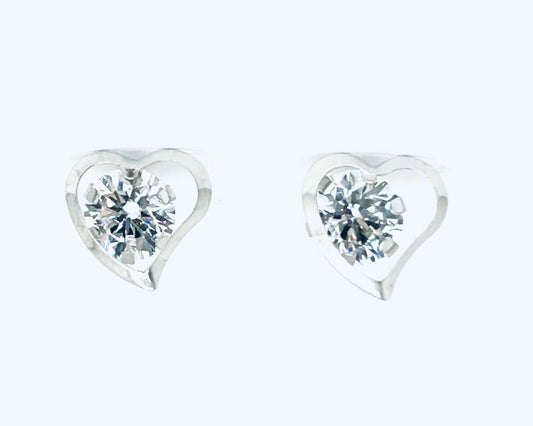 Orecchini Donna Oro Bianco 18 kt Punto Luce Zirconi Cuore _OR011