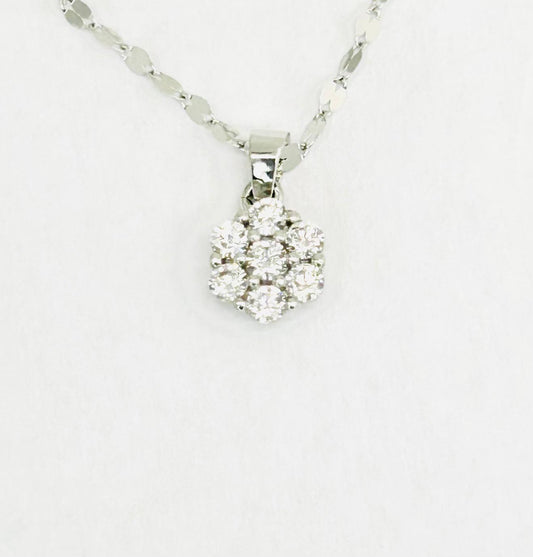 Collana Donna Oro Bianco 18 KT Ciondolo Fiore 7 Zirconi Bianchi _CL031