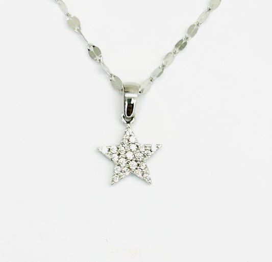 Collana Donna Oro Bianco 18 KT Punto Luce Zirconi Bianchi Stella  _CL014