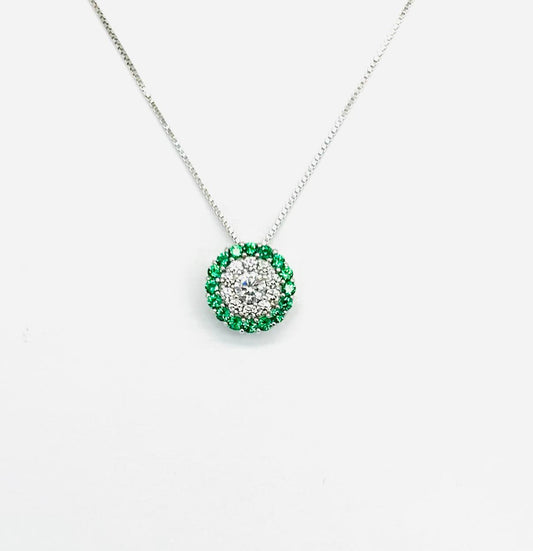 Collana Donna Oro Bianco 18 KT Punto Luce Zirconi Bianchi e Verdi _CL018