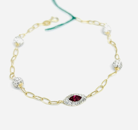 Bracciale Donna Oro Giallo 18 kt Rubino sintetico e Zirconi _BR035