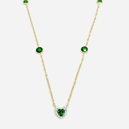 Collana Donna Oro Giallo 18 kt Smeraldo Sintetico e Zirconi Cuore _CL038