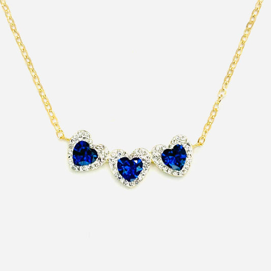 Collana Donna Oro Giallo 18 kt Cuori Zirconi e Zaffiro Sintetico _CL040