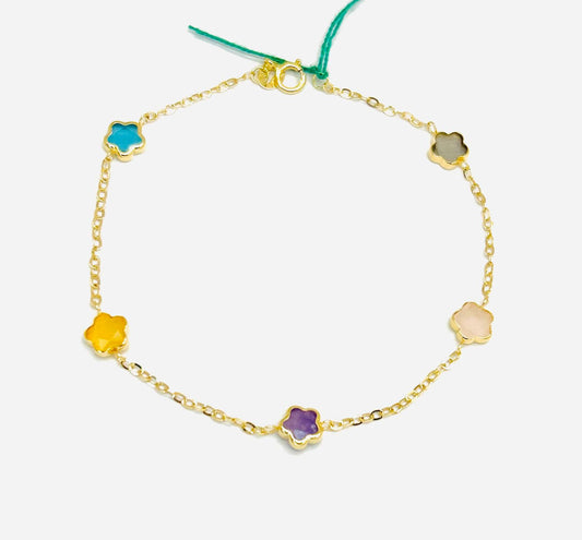 Bracciale Donna Oro Giallo 18 kt Fiorellini Colorati _BR042